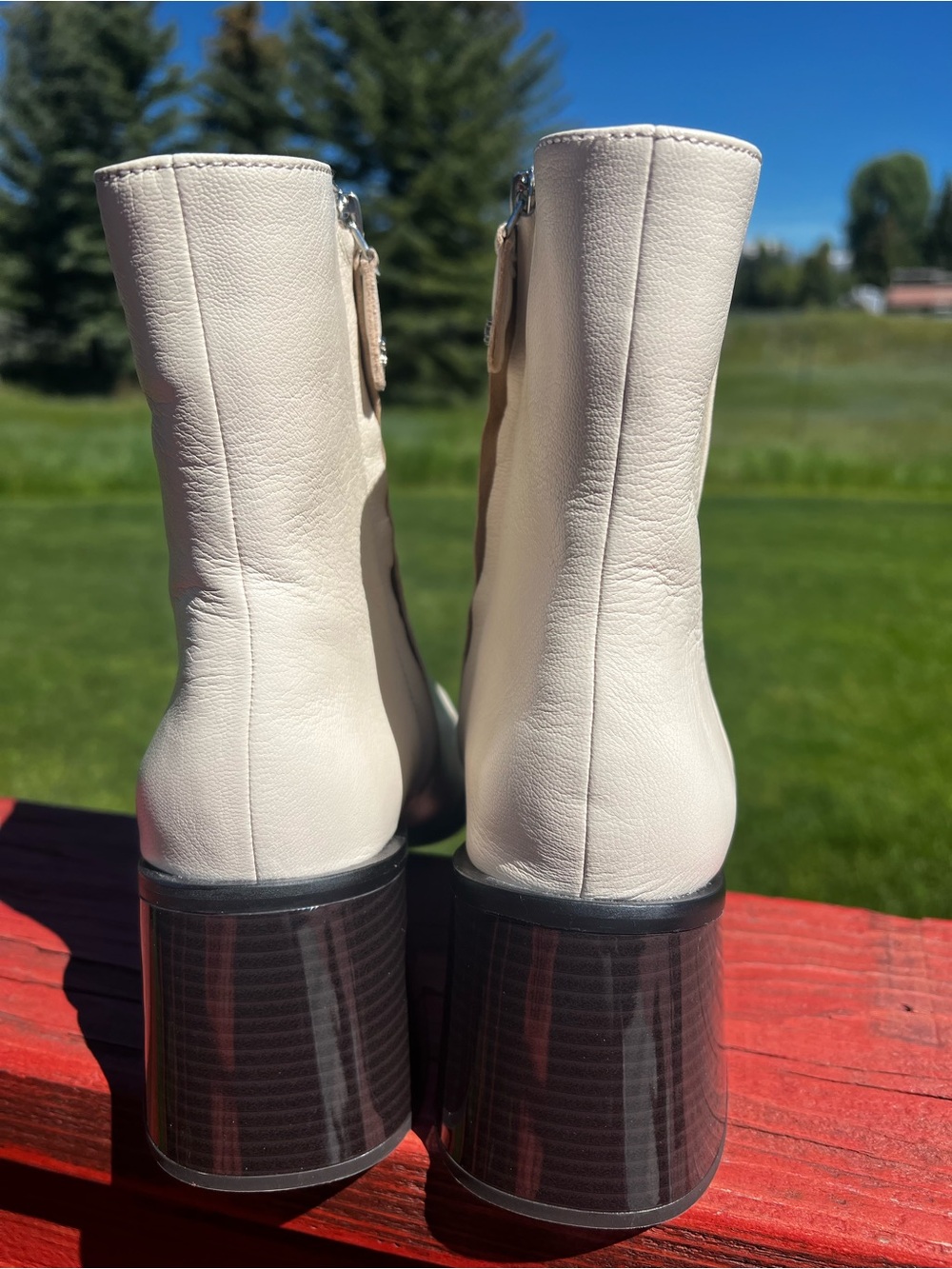 NWOB Sam Edelman Winnie Cream Leather Block Heel Ankle Boots Sz-8.5 - Picture 4 of 12
